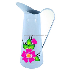 Jarra de Metal esmaltada francesa Vintage, jarra de agua esmaltada, flores coloridas con asa, jarra decorativa, precio personalizado - Product Image 1