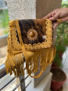 Bolsos con flecos de cuero de ante hechos a mano personalizados, bolsos elegantes de cuero genuino, bolsos bohemios de cuero de vaca - Product Image 5