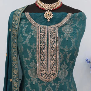 Diseñador elegante invierno Jacquard Top seda Dupatta Multi-Thread Jari trabajo en diseñador paquistaní Salwar Kameez modelo número Fancy - Product Image 1