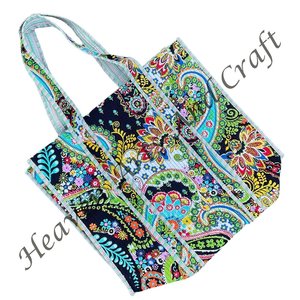 กระเป๋าผ้าฝ้ายพิมพ์ลายบล็อกแบบอินเดีย ทำมือ กระเป๋าโท้ทสำหรับผู้หญิง กระเป๋าโท้ทสะพายไหล่แบบเย็บติดกันพิมพ์ลายบล็อกทำมือ - Product Image 3