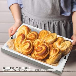 3 pièces de plateaux de service rustiques en bois avec poignées Plateaux de service de nourriture de ferme Plateaux de nourriture en bois vintage Plateaux de service - Product Image 5