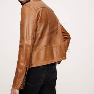 Chaqueta de Cuero para Hombre, Estilo Motero, de Cuero Premium Resistente, Estilo Casual Urbano, Chaqueta de Cuero Clásica de un Solo Color para Hombre - Product Image 6