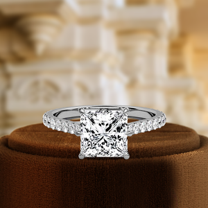 Anillo de Diamante Cultivado en Laboratorio con Corte Princesa de 1 Quilate, 6 Puntas con Media Pavimentación de Diamantes, Anillo de Compromiso de Oro de 14k, Anillo de Propuesta, Certificado IGI - Product Image 3