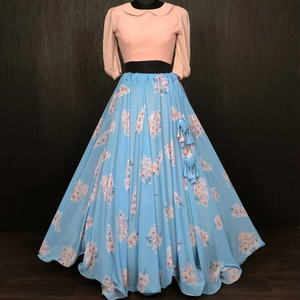 ชุดครอปท็อปแบบสำเร็จรูปพิมพ์ลายดิจิตอลดีไซน์เนอร์ระดับพรีเมี่ยมพร้อมหนังเทียมสไตล์บูติกอินเดียคุณภาพระดับพรีเมียม - Product Image 1