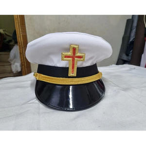 Masonic MASONS Past Commander Knights Templar Commandery Fatigue Cap Red Cross with Black Chin Strap Embroidered Fez SHRINE - Product Image 1