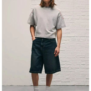 Fabricant de vêtements sur mesure en Chine, t-shirts unisexes pour hommes, coupe courte, en tissu molletonné lourd, coutures contrastées - Product Image 4