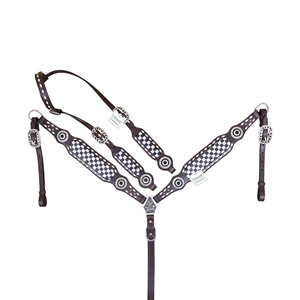 Ensemble de têtière et collier de poitrine en dentelle tressée Western Horse à carreaux noirs et blancs Vente en gros du fabricant - Product Image 1
