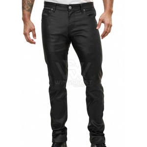 Vêtements décontractés de haute qualité en cuir délavé pantalons pour hommes couleur unie pantalons en cuir Streetwear les plus vendus - Product Image 1