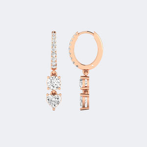 ต่างหูเพชรทรงกลมและทรงหัวใจ 1.40 กะรัต แบบห่วงคล้องหู ประดับเพชรแบบฝังเรียงสองเม็ด ดีไซน์ห้อยระย้า ทำจากทองคำแท้สำหรับผู้หญิง - Product Image 5