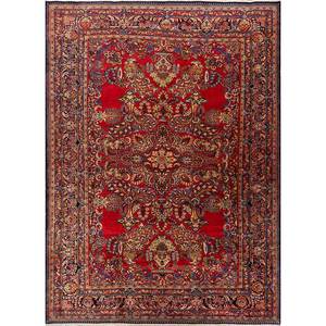 Alfombra de Lana Anudada a Mano de Gran Tamaño Aalam, Diseño Floral Rojo y Naranja, Rectangular 9x12, para Pasillo o Habitación, Modelo Jaipur ZA Paem-373 - Product Image 1