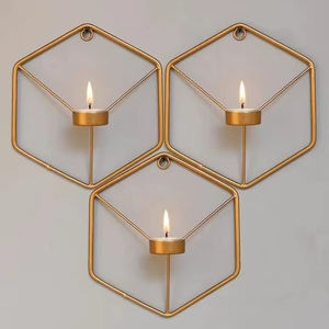 Portavelas de Pared de Metal con Diseño Único, Marco Hexagonal de Lujo, Decoración Moderna y Minimalista para Sala de Estar - Product Image 1