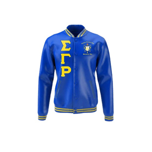 Vestes d'organisation à boutons Sigma Gamma Rho Sorority, respirantes, en cuir PU, avec broderies et patchs en chenille - Product Image 1