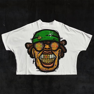 Y2K mode impression graphique personnalisée hommes poids lourd 100% coton recadrée Boxy Fit t-shirt surdimensionné goutte épaule 2 panneau Boxy t-shirt - Product Image 3
