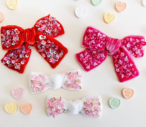 Barrettes à cheveux brodées de sequins style Saint-Valentin pour bébés filles, accessoires pour cheveux de filles, nœuds pour cheveux de filles - Product Image 3