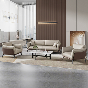 Conjunto de Sofás de Recepción de Cuero Moderno, Sofá de Oficina Comercial con Mesa de Centro Ovalada y Sillones Minimalistas - Product Image 3