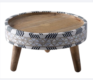 Plateau en bois élégant et fabriqué à la main Plateau en bois élégant Parfait pour les bibelots de thé Snacks Design moderne Blanc MOP Cake Stand Serveware - Product Image 4