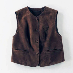 <b>Men's</b> Fashionable Solid Eco-Friendly Genuine Leather Biker Vest Casual Outerwear - Product Image 2