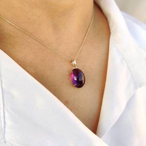 Colgante de oro de 14K con corte ovalado de amatista natural, joyería fina de oro de moda de 12x16mm para mujer, fabricación de joyas al por mayor - Product Image 6