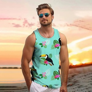 Camisetas sin mangas con estampado de hojas tropicales 3D para hombre, ropa de calle con cuello suelto para viajes diarios y ocio - Product Image 1