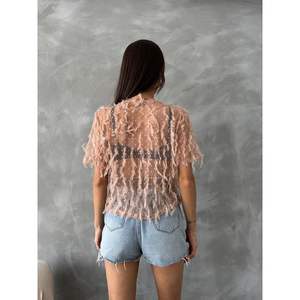 Blusa con Flecos Brillantes Color Salmón para Mujer, Marca Topshow, Venta al por Mayor de Blusas y Camisas - Product Image 1