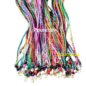 Écharpe fine en coquillages avec pampilles et clip d'extension, style ethnique andin Ppunchay du Pérou, 28 cm. Fait main coloré - Product Image 1