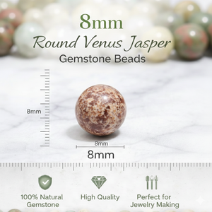 Perles en gros Beadsnfashion, perles rondes en jaspe Vénus de 8 mm, fournitures de fabrication de bijoux DIY pour bracelets, colliers et boucles d'oreilles - Product Image 3