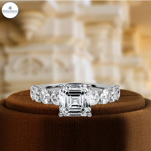 Bague d'anniversaire en diamant de laboratoire 1CT, bague de fiançailles avec accent pavé, bague de fiançailles unique en or massif 14K, diamant fantaisie Asscher - Product Image 1