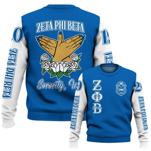 Sudadera con Cuello Redondo Zeta Phi Beta con Letras Griegas para Mujer, Hermandad 1920, Azul, Bordada, de Felpa - Product Image 6