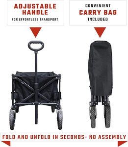 THCW10100 - Collapsible Wagon Cart with Adjustable Handle and Travel Case <b>for</b> Outdoor Sports, Beach, Garden or <b>Shopping</b>, Black - Product Image 3