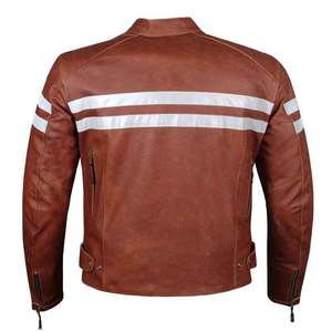 Chaqueta de carreras de cuero marrón desgastada acolchado Letterman Moto Biker's Coat piel de oveja Natural cuero de vaca Slim Fit cremallera impermeable - Product Image 2