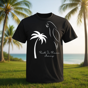 Camiseta Conmemorativa para Amantes de la Música, Descansa en Paz, Loro en una Palmera, para Conmemoraciones Musicales y Funerales - Product Image 3