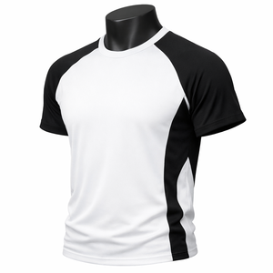 Camiseta Deportiva para Hombre con Paneles en Contraste, Estilo Raglán, Personalizable, Blanca y Negra, Transpirable, de Poliéster, para Entrenamiento en el Gimnasio - Product Image 6