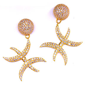 Party Wear 925 Sterling Silver <b>Gold</b> Plated Jewelry White Topaz Gemstone Ladies Wear <b>Earring</b> <b>Set</b> - Product Image 1