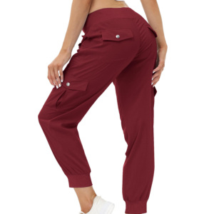 กางเกงคาร์โก้เอวสูง ผ้าซาตินคอตตอน 100% กางเกงขายาวผู้หญิง เอวผูกเชือก กระเป๋าสไตล์คาร์โก้ กางเกงแฟชั่น - Product Image 2