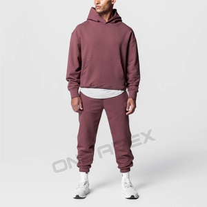 Streetwear de haute qualité survêtements pour hommes en coton lourd bouton personnalisé à capuche pantalons de survêtement ensemble deux pièces - Product Image 3