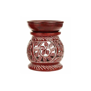 Lámpara de aceite aromática cilíndrica con diseño de tallado floral, quemador para decoración del hogar u oficina, hecha a mano con piedra de jabón pulida, fragancia. - Product Image 6