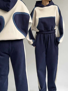 Sudadera con capucha bloqueada de color recortada de gran tamaño con logotipo bordado personalizado Unisex más vendido y conjunto de chándal de pierna recta - Product Image 4