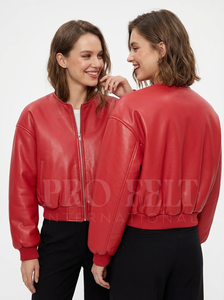 Custom Streetwear Leather Bomber <b>Jacket</b> Casual Zip Up Short Outerwear Soft Finish Fashion Winter Genuine Cropped Leather Coat - Product Image 5