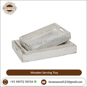 Ensemble de plateaux de service en bois de qualité supérieure Plateau décoratif en bois de manguier sculpté à la main rectangulaire Lot de 3 approvisionnement direct en usine Hôtel Restaurant - Product Image 4