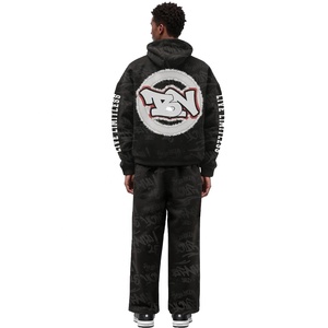 Ensemble de survêtement streetwear noir uni à capuche pour homme, personnalisé avec nom de marque, imprimé, 100 % coton, écologique, avec cordon de serrage, collection 2026 - Product Image 2