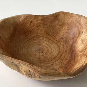 Bol de service en bois massif poli, léger, pour aliments et fruits, forme ronde, design traditionnel pour la table et la décoration de mariage - Product Image 4