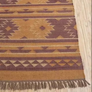 Alfombra de yute y lana rectangular hecha a mano ecológica para decoración del hogar y el hotel para sala de estar dormitorio de inspiración vintage - Product Image 1