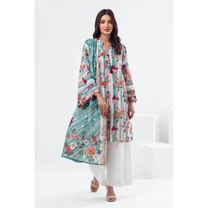 Traje de chifón estampado de 3 piezas sin costuras verde para mujer con borlas, top de uso diario - Product Image 3
