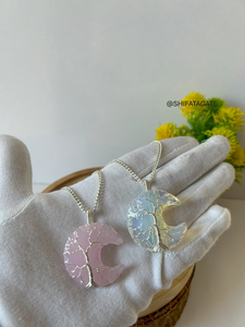 Venta al por mayor, la mejor calidad, hecho a mano, grabado, cuarzo rosa, ágata, árbol, vida, collar, luna creciente, flor, estilo Feng Shui - Product Image 6