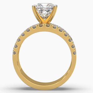 Anillo de compromiso y boda de diamante cultivado en laboratorio de corte princesa de 5 quilates 14K oro amarillo F Color VVS2 claridad IGI certificado para mujeres - Product Image 5