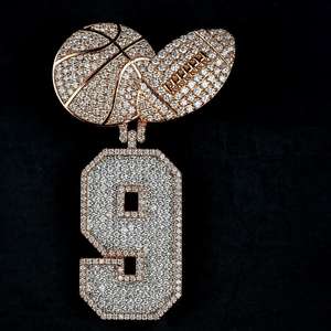 Pendentif Cœur de Basketball Numéro 9 Luxe Sertie de Diamants Moissanite 12 Carats en Argent 925 Plaqué Or Rose, Bijoux Hip Hop - Product Image 2