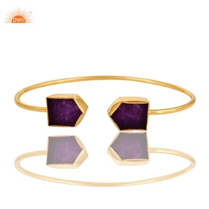 Brazalete ajustable de Aventurina púrpura chapado en oro amarillo de 18k, joyería al por mayor y fabricante - Product Image 3