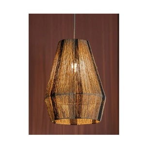 Lámpara Colgante de Techo LED con Pantalla de Mimbre y Hierro Forjado, Diseño Vintage, Forma de Media Flor, Venta al Por Mayor - Product Image 2
