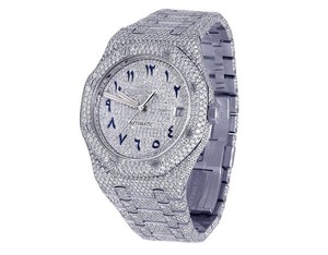 Famous Style VVS Moissanite Diamond Sterling <b>Silver</b> Arabic Dial Iced Out Mechanical Automatic Wrist <b>Watch</b> Hip Hop <b>Men's</b> Fashion - Product Image 1
