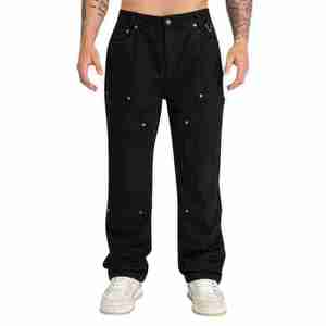Custom <b>Jeans</b> Fashion Streetwear Low <b>Rise</b> Baggy <b>Jeans</b> Trousers Comfortable Stretch <b>Men</b> Denim Pants - Product Image 1